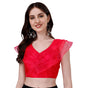 Pujia Mills Womens V Neck Orgenza Three Layer Ruffle Sleeve Frill Readymade Saree Blouse