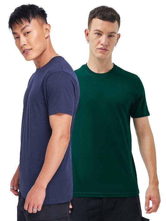 Bewakoof MenS Solid Regular Fit Half Sleeve Round Neck Cotton T-Shirt (Pack Of 2)_A3-115-608241_Blue & Green_3Xl