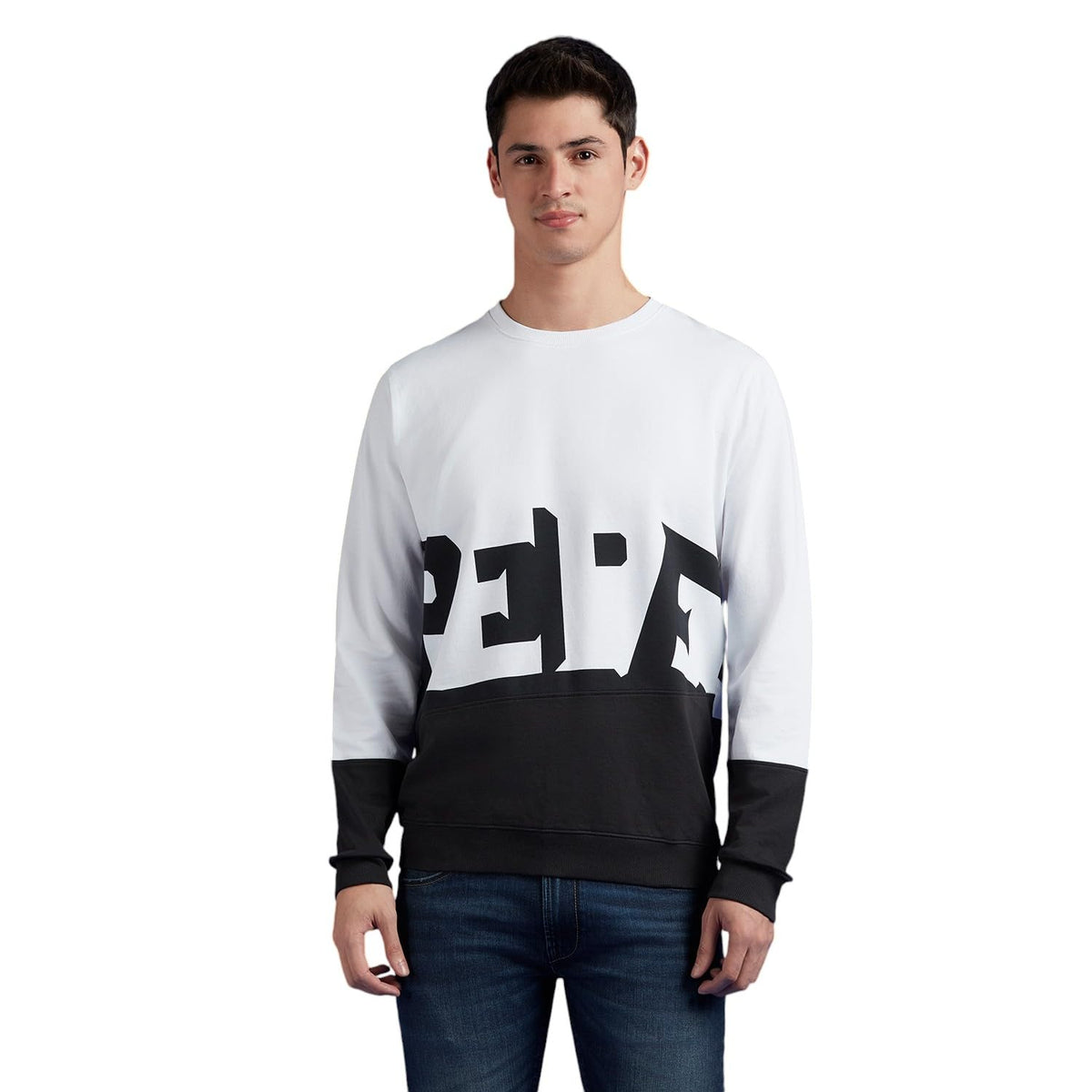 Pepe Jeans White Colour Block Full Sleeve Sweatshirt