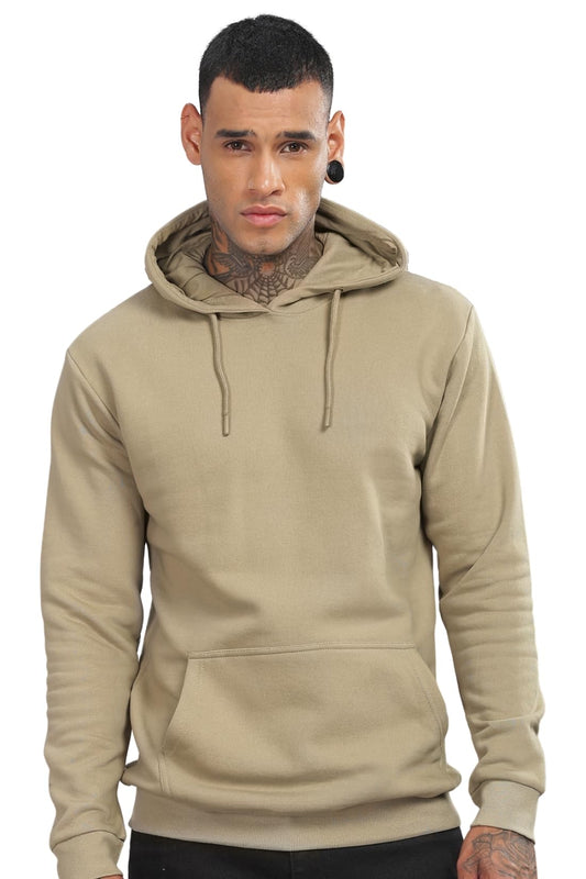 ADRO Mens Cotton Neck Hooded Sweatshirt (H24-M-PLN-BE_Beige