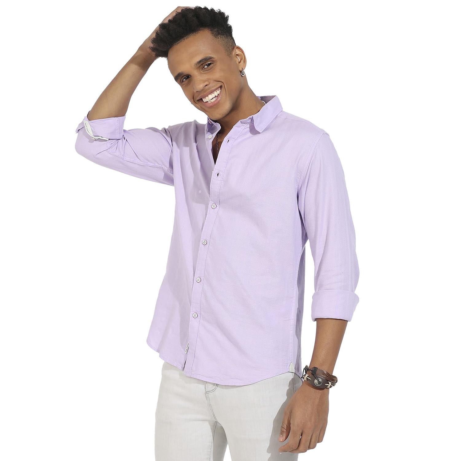 Campus Sutra Mens Regular Fit Shirt (CBSSM23_CSMSSRT5713_Lavender