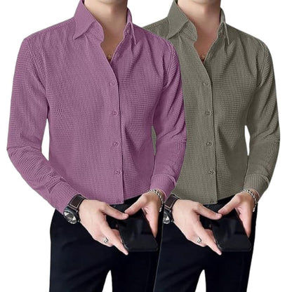 Greciilooks MenS Formal Button Down Shirt  Slim Fit Office Wear ShirtS For Men | Textured Long Sleeve Cotton Blend | Business