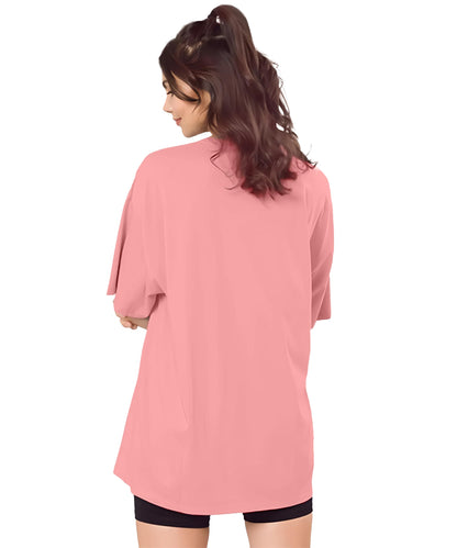 SHODOX Womens Cotton Blend Oversized Drop Shoulder Solid T-Shirt(Pack of 1)