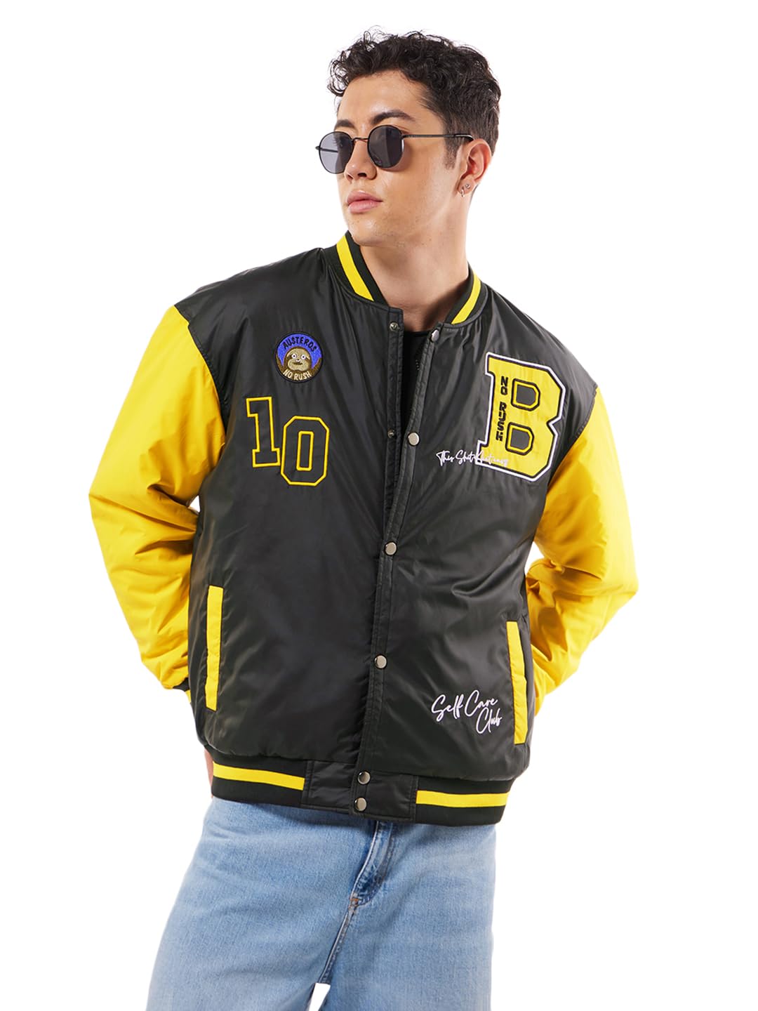 Bewakoof Mens Printed Oversized Fit Full Sleeve Stand Collar Nylon Jacket