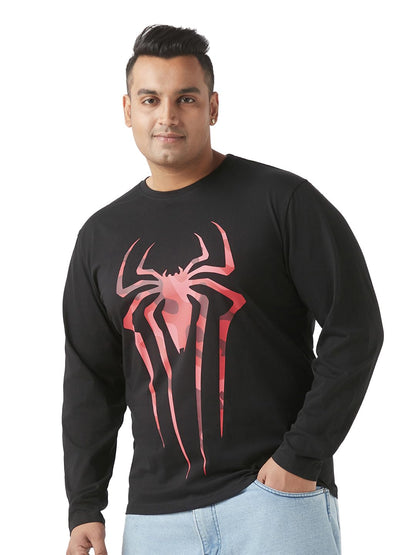 Bewakoof Plus Official Marvel Merchandise Spider-Man Mens Graphic Print Regular Fit Full Sleeve Round Neck Cotton Plus Size T-S