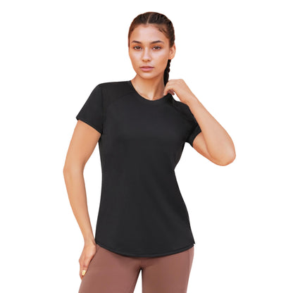 Enamor Womens Solid Relaxed Fit T-Shirt (A313_Jet Black