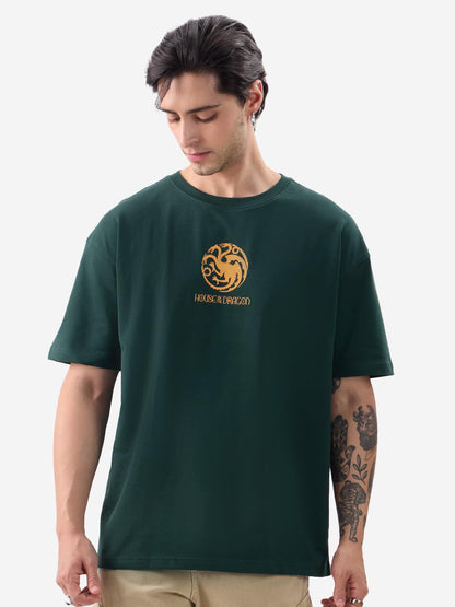 The Souled Store Official House of Dragon: Fire Made Flesh Men and Boys Short Sleeves Round Neck Green Graphic Printed Cotton Ov