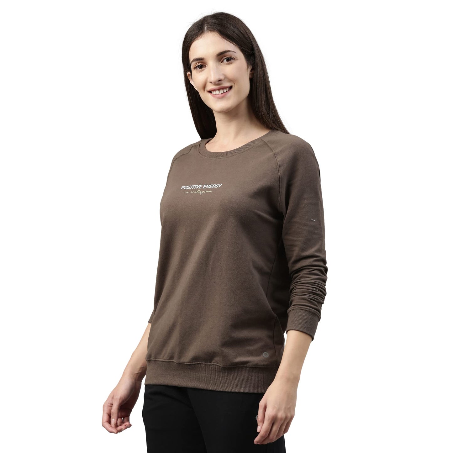 Enamor E079 Crew Neck Stretch Cotton Basic Sweatshirt for Women with Long Sleeves