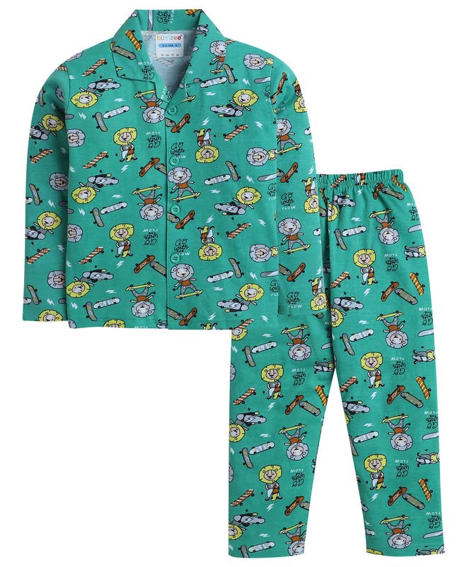 Bumzee Green Boys Full Sleeeves Cotton Night Suit Age - 18-24 Months (Peb8090E-Grn)