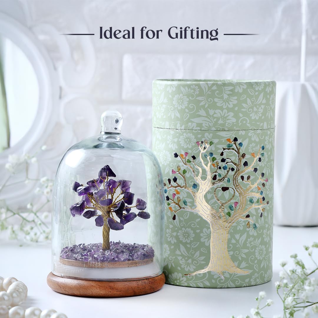 Astrotalk Amethyst Crystal Dome Tree | Boost Focus & Spiritual Growth | Feng Shui Items for Good Luck | Home Decor for Living Room & Office | Housewarming Gifts | Aesthetic Home Decor Items, 7 x 13 Cm