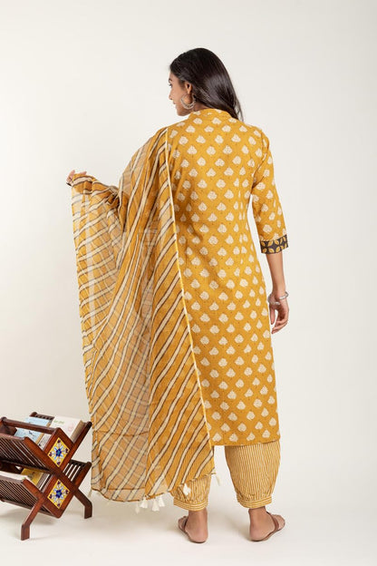 Lookmark WomenS Printed Cotton Blend Straight Kurta Afghani Pant Dupatta Set - Ethnic Elegance Embodied | Perfect Fusion Of Tra