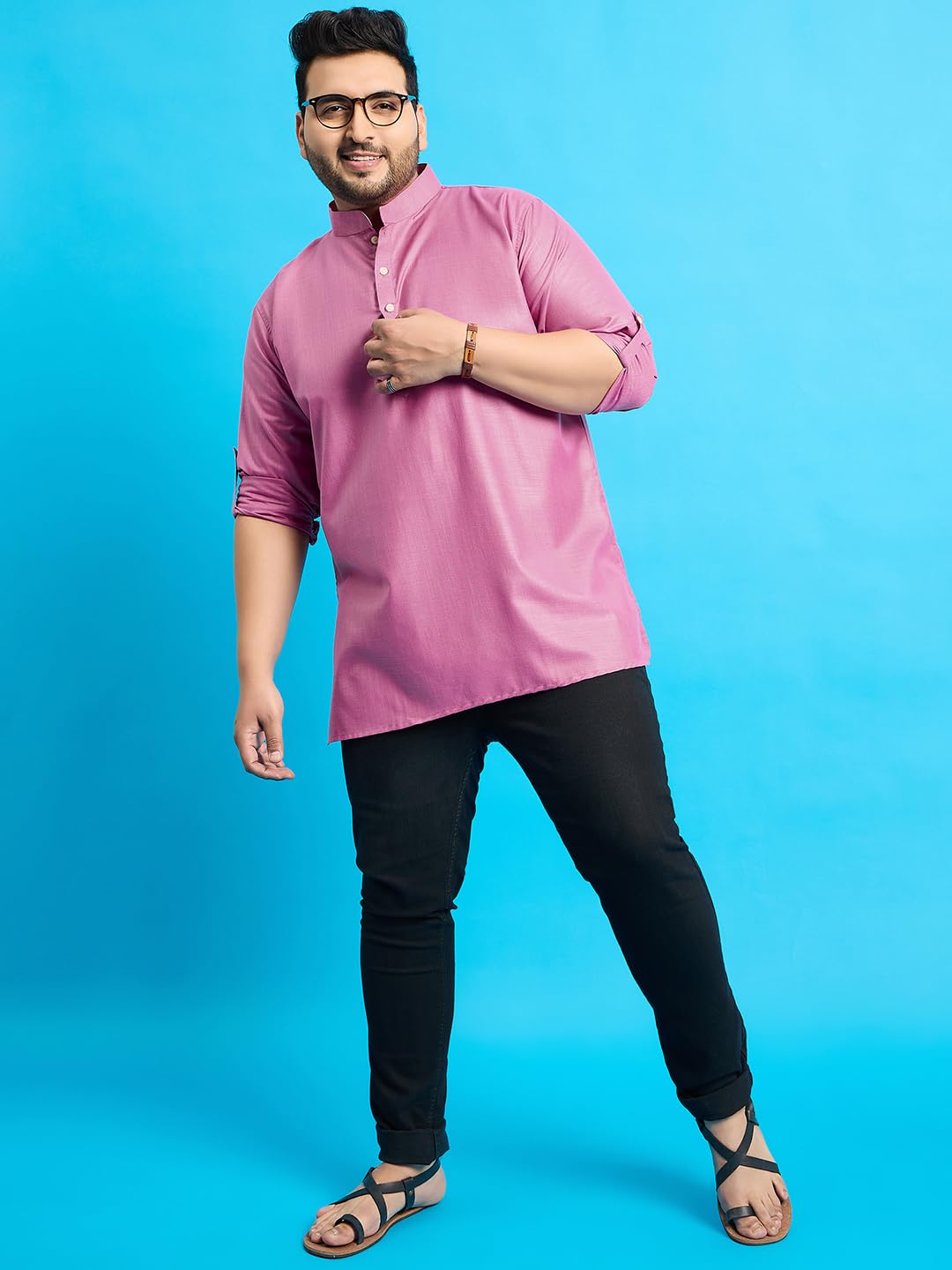 Bigbanana Plus Size Men'S Regular Fit Solid Short Kurta