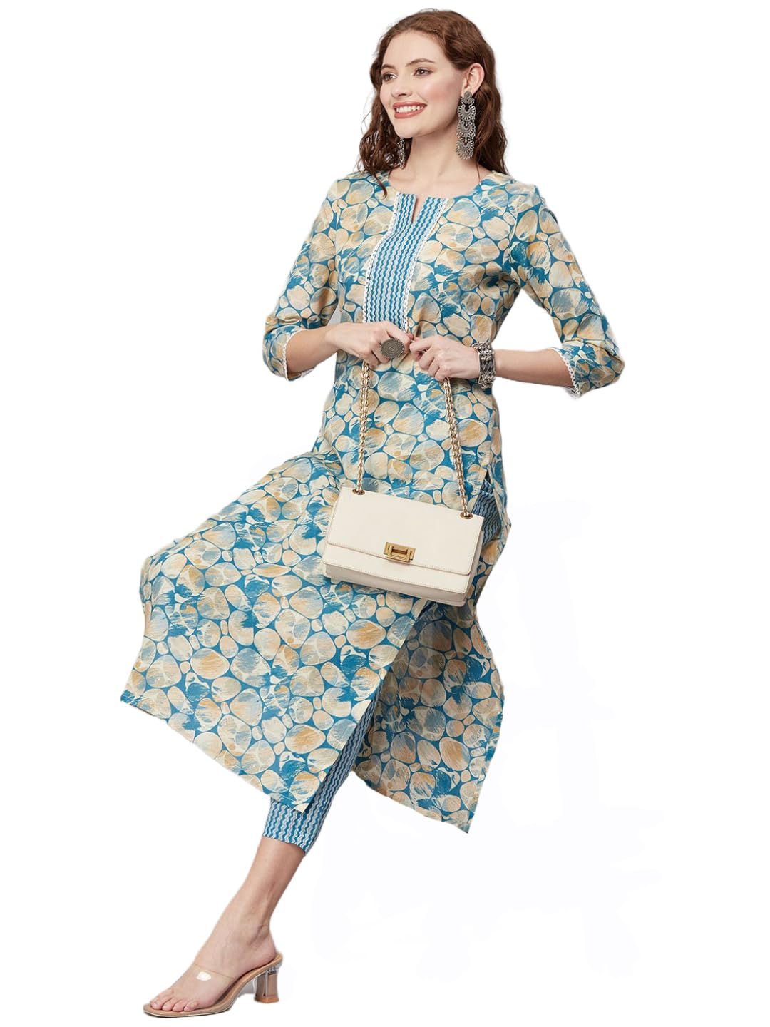 ANNI DESIGNER Womens Rayon Blend Printed Straight Kurta with Pant (Patt-Blue-NW_S_Blue_Small)