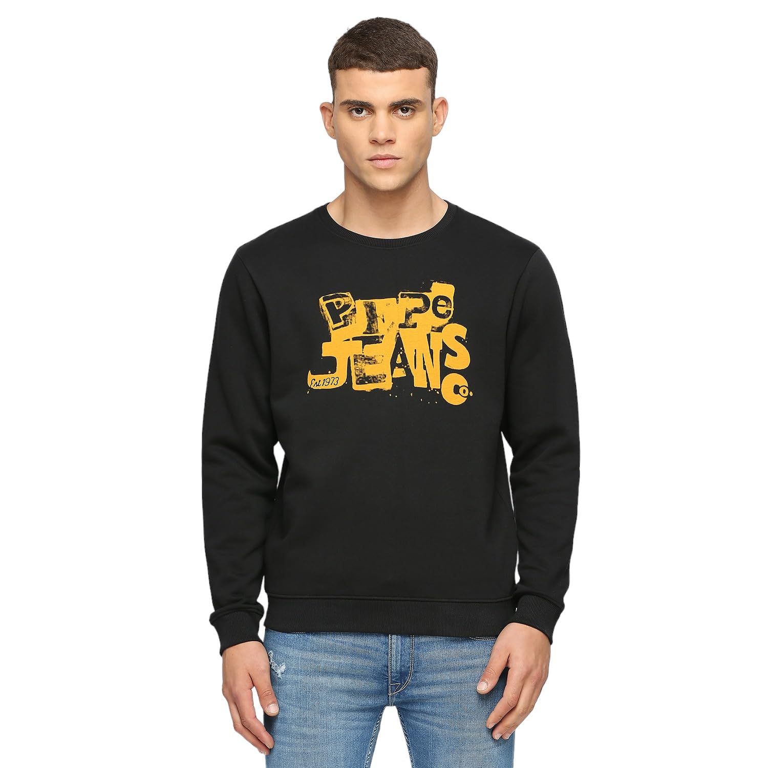 Pepe Jeans MenS Cotton Round Neck Sweatshirt (Pm582657_Black