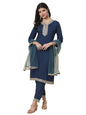 Ekasya WomenS Silk Embroidered Navy Blue Straight Cut Calf Length Round Neck Kurta Pant With Dupatta Set (E1742)