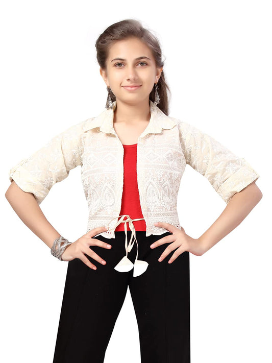 Aarika Girls A-Line Coat (JK-5021_Cream