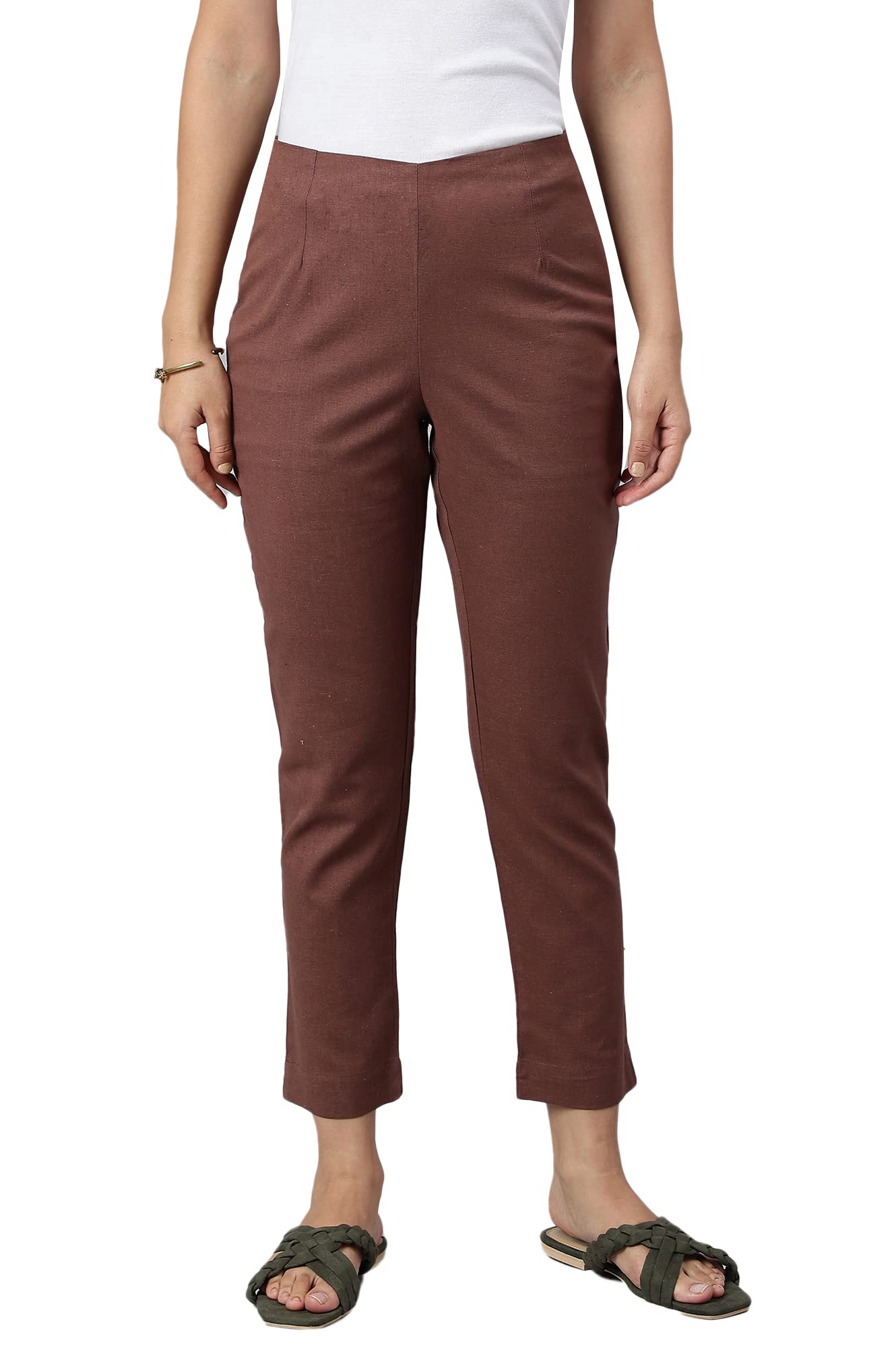 W for Woman W Cotton Blend Strechable Slim Pants for Women | Cotton Blend Slim Pants for Women | Trousers for Women