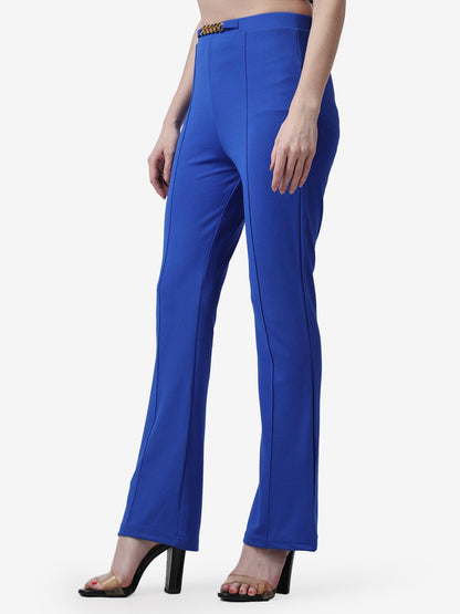 POPWINGS Casual Regular Fit Solid Trousers for Women | Pull On Straight Leg Women Trouser for Summer | Stylish Western Long Trou