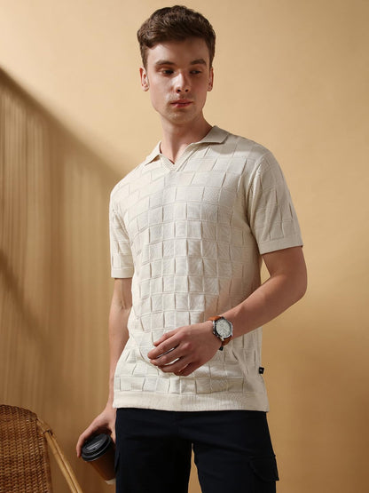 Dennis Lingo Men Marshmallow Textured Half Sleeves Regular Fit T Shirts