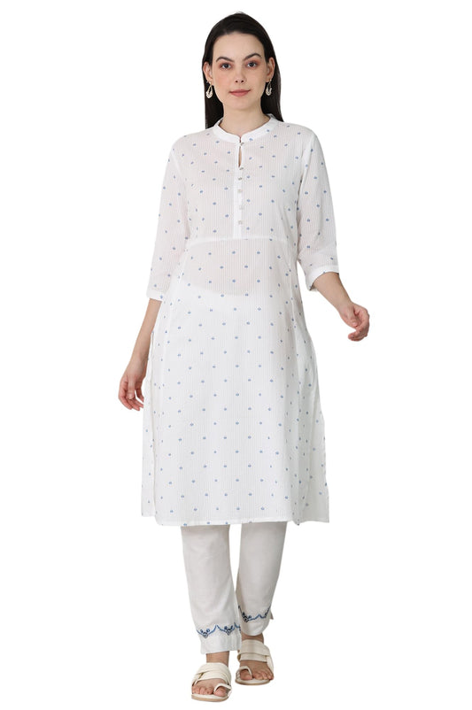 W for Woman White Printed Pure Cotton Soft & Breathable Straight Kurta
