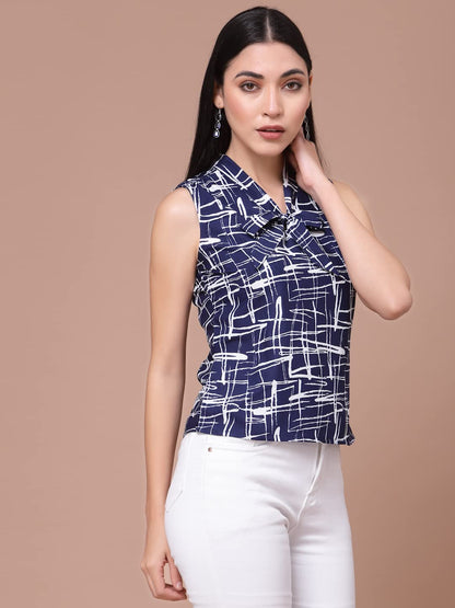 OOMPH! Sleeveless Tops for Women, Blue - mt466