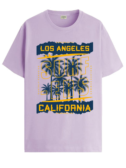 ADRO LA Surfers California Printed T-Shirt for Men - 100% Cotton, Regular Fit, Soft Breathable Fabric. (RN23-M-SRF-PU_Purple)