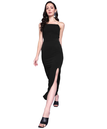 Popwings Casual Solid Sleeveless Slit Long Corset Dress For Women || Latest Stylish Western Summer Dresses For Women || Sleevele