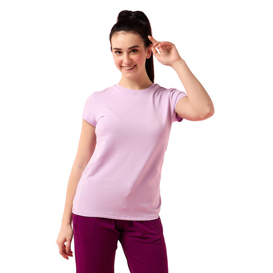 Enamor Womens Solid Slim Fit T-Shirt (E047_Orchid Bloom