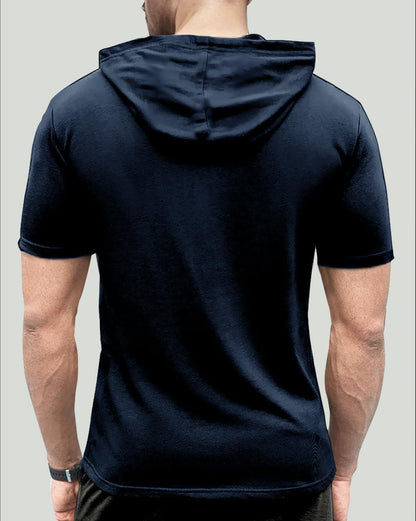 Noble Monk MenS Regular Fit Hoodie |Half Sleeves |Hooded Neck T-Shirt For Men Navy Blue
