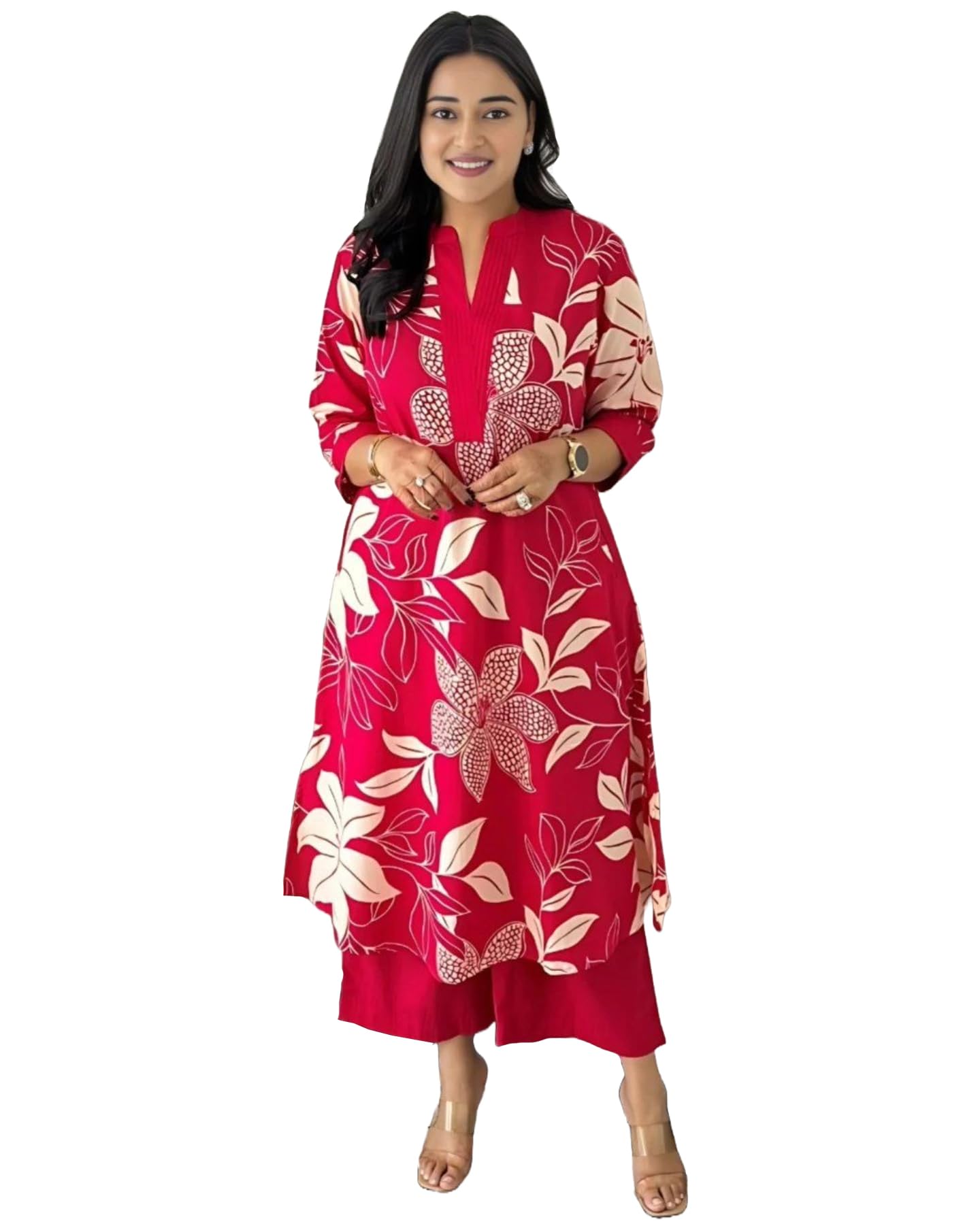 Gosriki WomenS Rayon Viscose Straight Printed Kurta With Palazzo (Savya Pink-Gs_Xxl_Pink_Xx-Large)