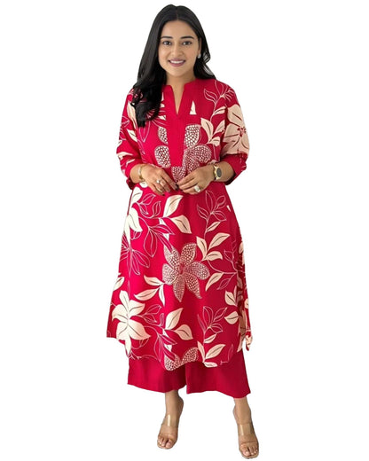 Gosriki WomenS Rayon Viscose Straight Printed Kurta With Palazzo (Savya Pink-Gs_Xxl_Pink_Xx-Large)