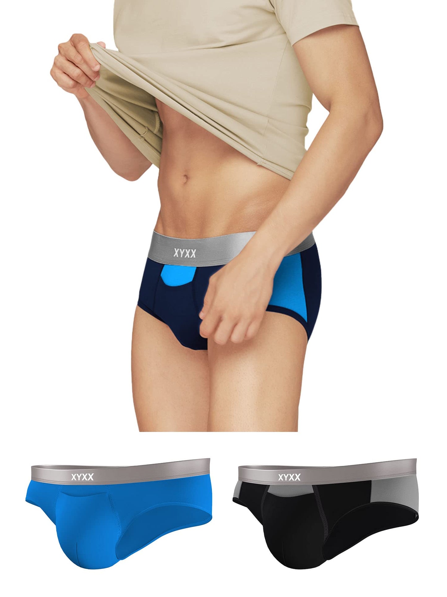 XYXX Mens Underwear Illuminati IntelliSoft Antimicrobial Micro Modal Brief Pack of 3 (Black Iris & Brilliant Blue ; Brilliant B