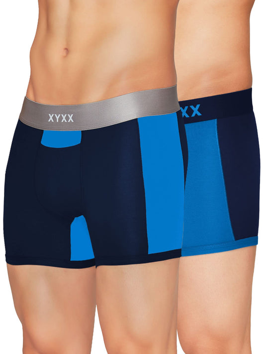 XYXX Mens Underwear Dualist IntelliSoft Antimicrobial Micro Modal Trunk Pack of 2 (Brilliant Blue & Black Iris ; Black Iris & B