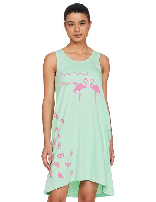 Clovia Womens Cotton Floral Knee Length Nightdress (Blue_L_NS1195P03L_Blue_L)