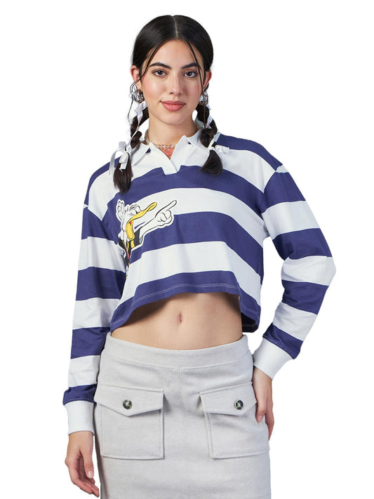 Bewakoof Official Looney Tunes Merchandise Womens Graphic Print Oversized Fit Full Sleeve Polo Cotton Short Top_615094_White_2X