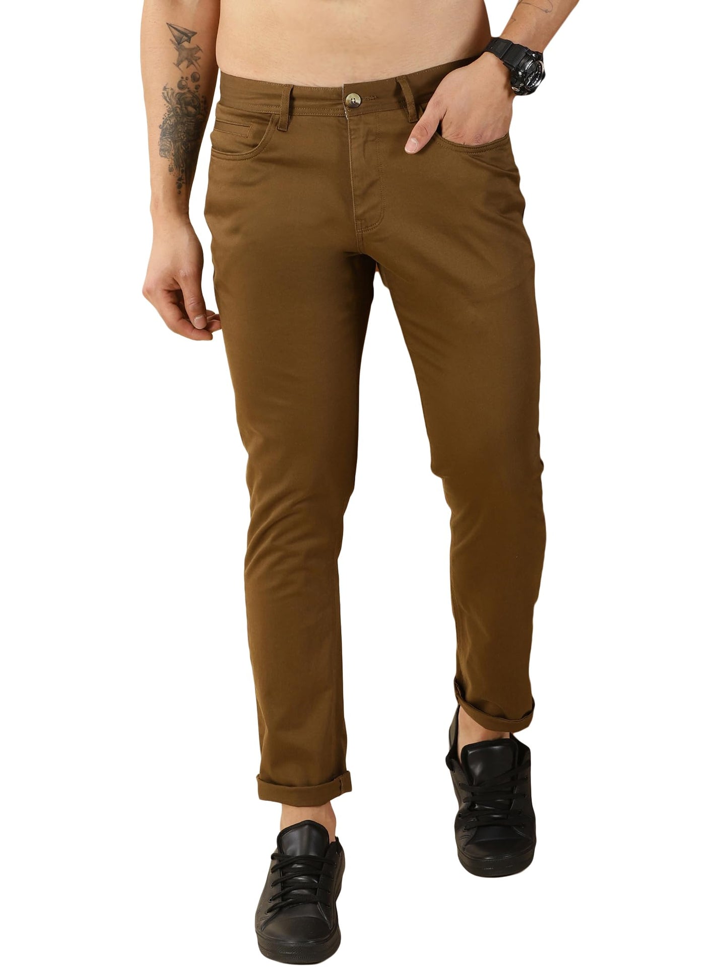 Thomas Scott Mens Cotton Blend Regular Fit Chinos - Khaki