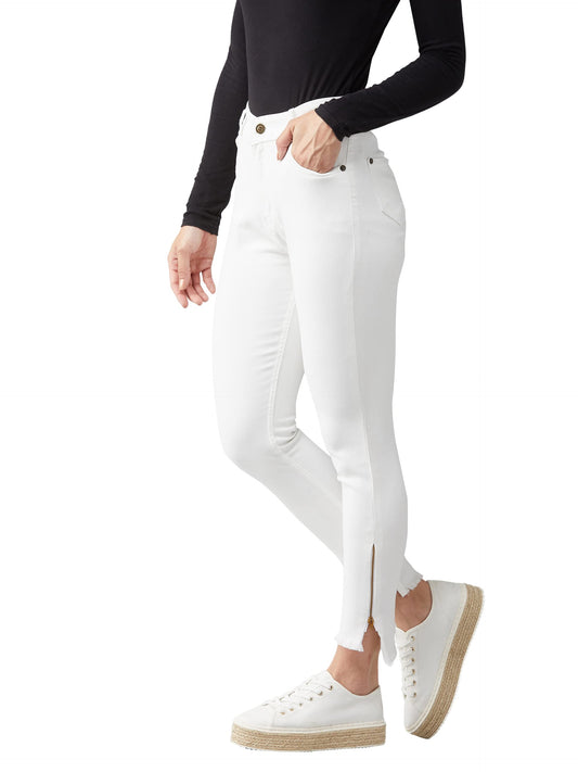 Dolce Crudo WomenS White Skinny Fit High Rise Side Slit Raw Edge Detailing Clean Look Cropped Stretchable Denim Jeans (Doss19Den