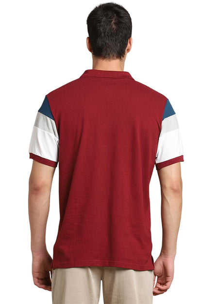 Dennis Lingo MenS Cotton Maroon Color-Blocked Polo T-Shirt