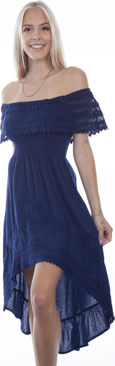 Scully Western Dress Womens Off Shoulder Hi-Lo XL Royal F0_PSL-266