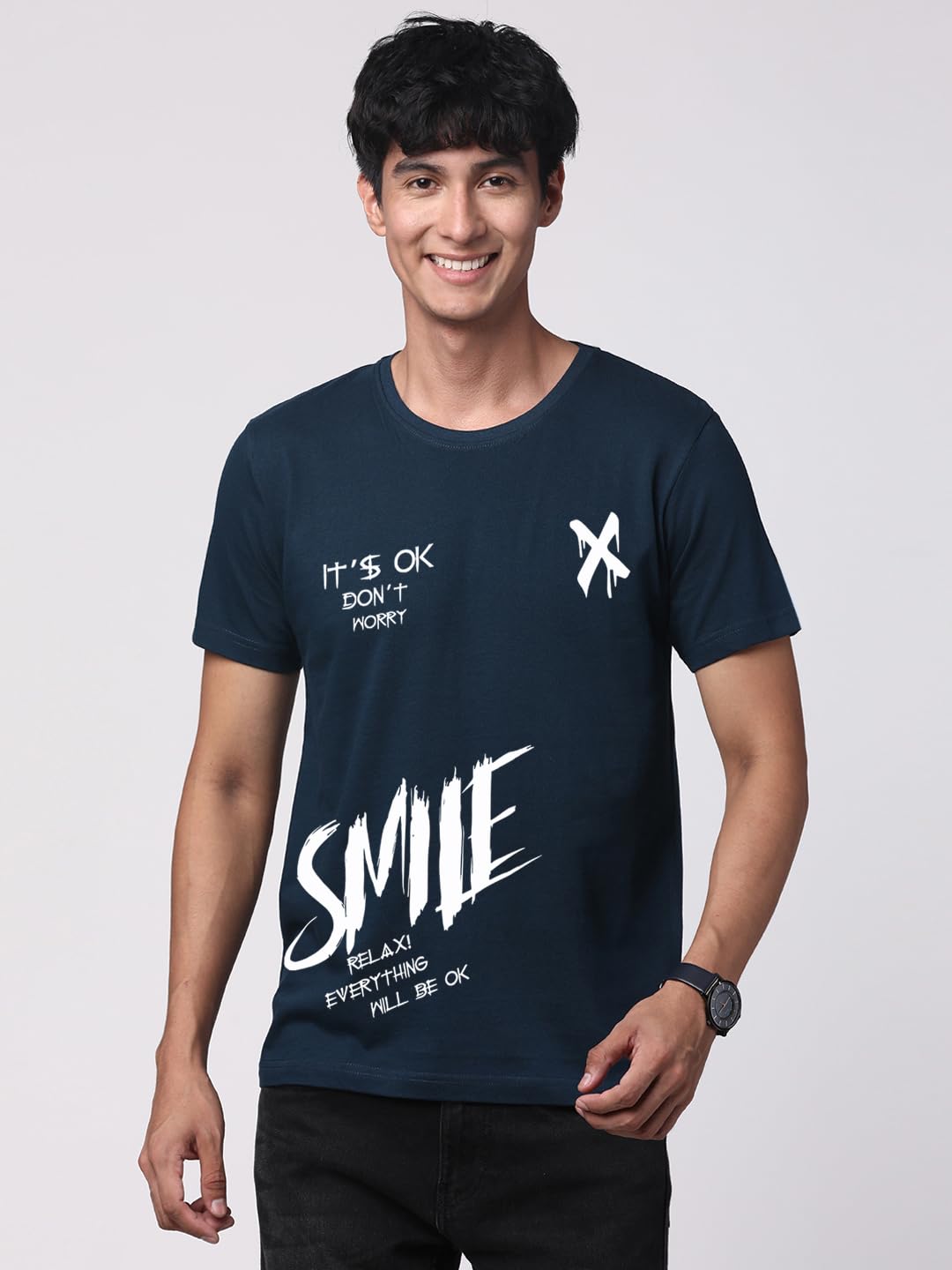 ADRO Mens Smile Printed Cotton T-Shirt_RN24-L2-SMILE-SB