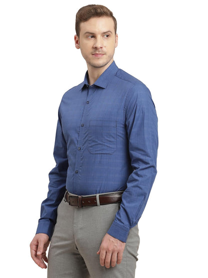 Turtle Men 100% Cotton Slim Fit Blue Checkered Full Sleeve Formal Shirt