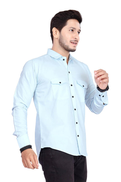 Rebelify MenS Cotton Shirt With Pockets Full Sleeves Spread Collar Solid Pattern Botton Down Closure Regular Fit And Standard L