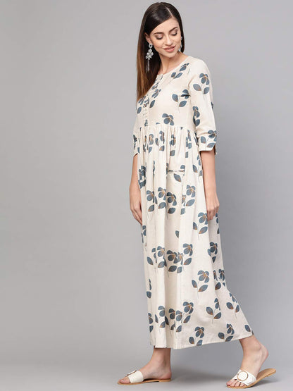Idalia Cream Floral Printed Dress For Women