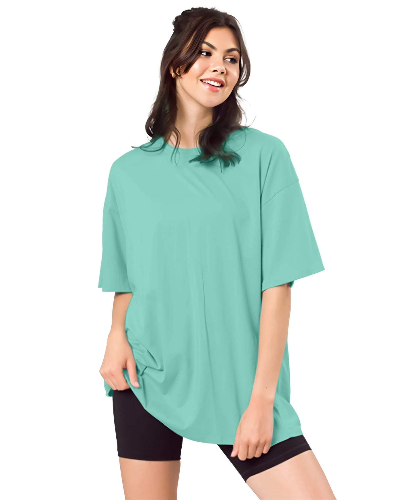 SHODOX Womens Cotton Blend Oversized Drop Shoulder Solid T-Shirt(Pack of 1)