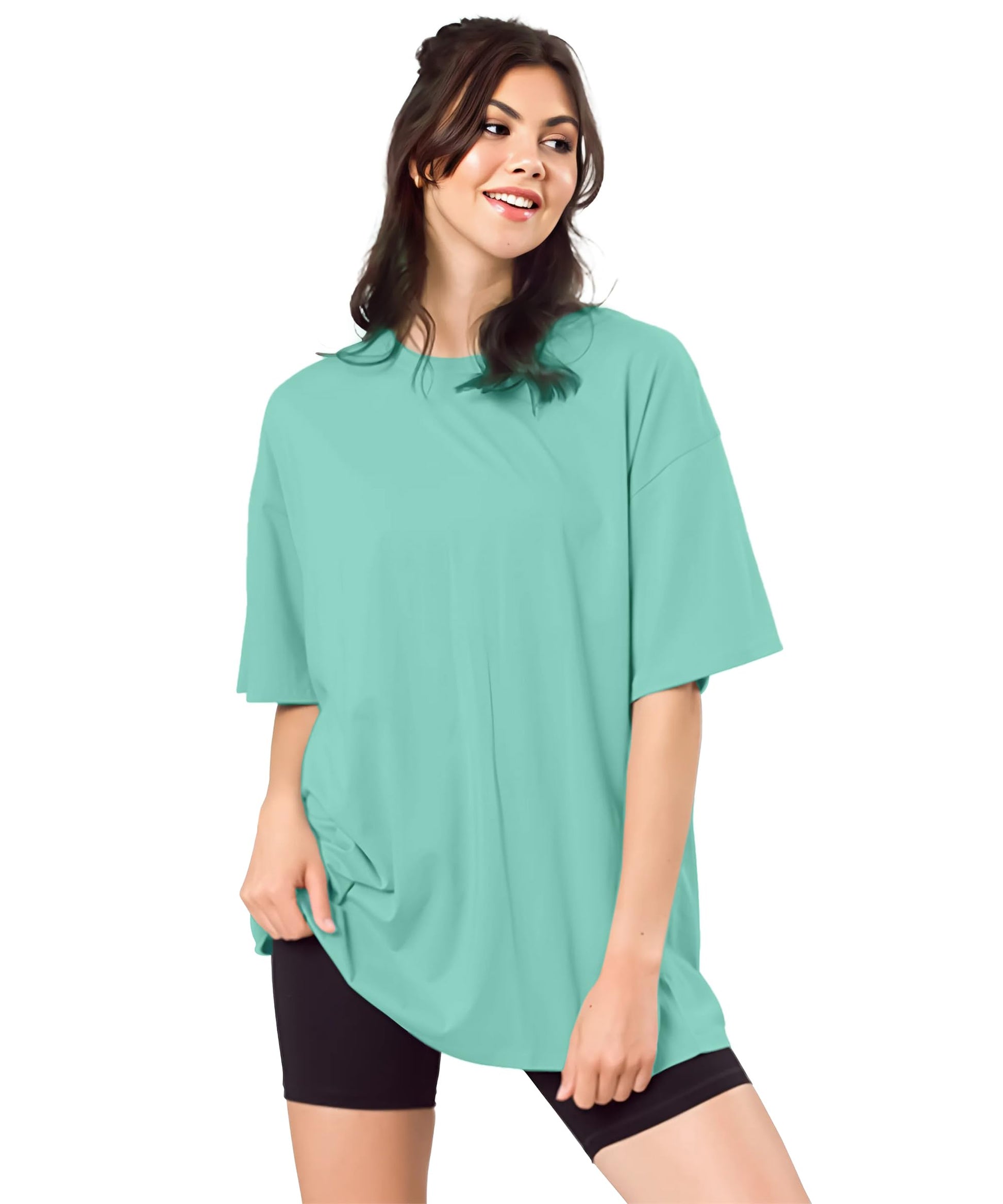 SHODOX Womens Cotton Blend Oversized Drop Shoulder Solid T-Shirt(Pack of 1)