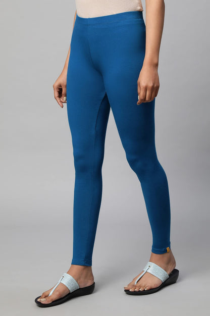Aurelia Blue Solid Cotton Blend Leggings Ethnic Bottomwear