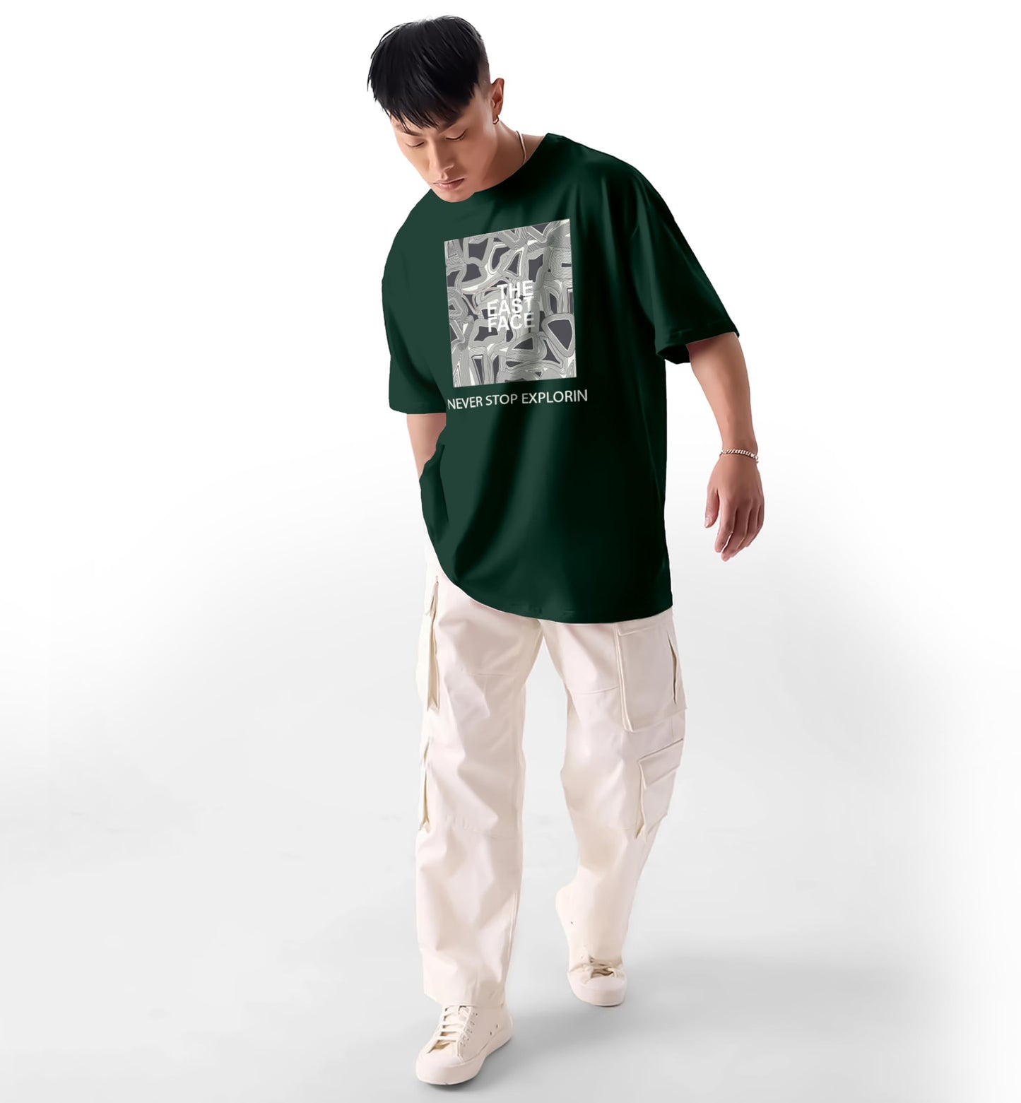 SHODOX Mens 100% Cotton Oversized Half Sleeve Tshirt for Men - Drop Shoulder Front and Back Printed Round Neck Tshirts, Relaxed
