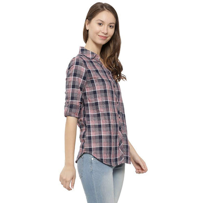 Campus Sutra Womens Multi-Coloured Checkered Button Up Shirt Regular Fit for Casual Wear | Structured Shirt Crafted with Regula
