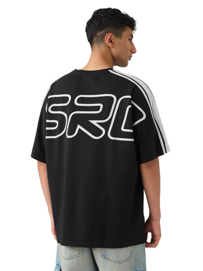The Souled Store ISRO: to The Moon Men and Boys Short Sleeves Round Neck Black Graphic Printed Cotton Oversized T-Shirts