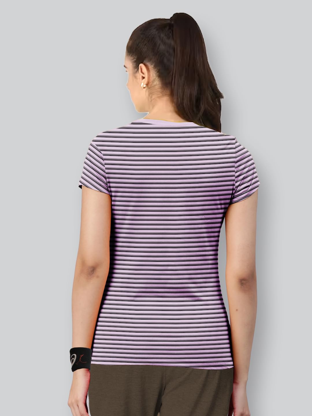 Lyra WomenS Printed Striper Round Neck Regular Fit Cotton T-Shirt